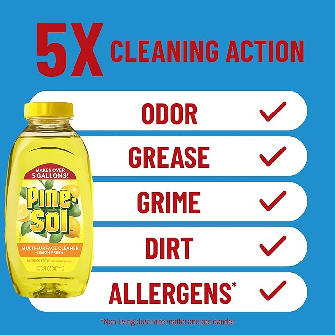 Pine-Sol Multi Surface Cleaner, 2 Pack, Concentrated Multi Purpose Cleaner and Degreaser for Kitchen and Bathroom, Makes 5 Gallons, Lemon Fresh Scent, 10.75 oz. Each