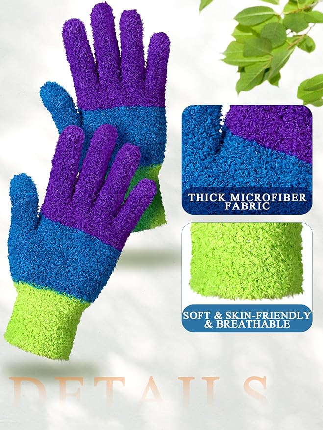 Patelai 3 Pairs Microfiber Plant Dusting Gloves Leaf Cleaning Gloves for Indoor Plants, Blinds, Furniture, House (Colorful,Medium)