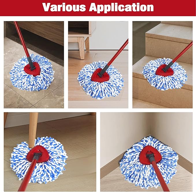 NEWE Mop Heads Replacements 2 Pack with Triangle Base for O-Cedar RinseClean 2 Tank System, Microfiber Spin Mops Replace Refills for Deep Cleaning All Floors