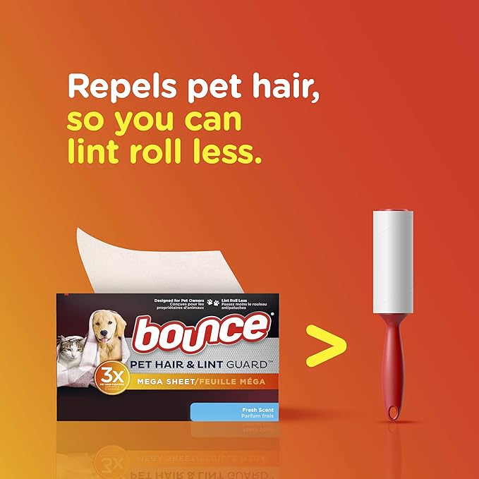 Bounce Pet Hair and Lint Guard Mega Dryer Sheets, Fresh Scent, 80 ct