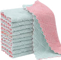 Rachan 11Pack Kitchen Dish Cloths, Reusable Dish Towels, Nonstick Oil Washable Fast Drying, Super Absorbent Coral Velvet Cleaning Cloths for Cleaning Tableware, Kitchen, Bathroom (Pink-green10 x 6")
