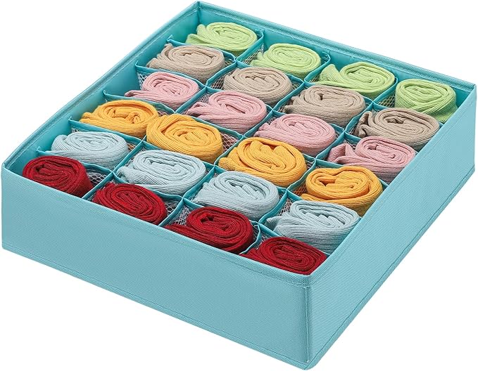 Foldable Storage Cubes Drawer Underwear Organizer Dividers， under Cabinet Organizer 24-Cell Fabric Storage Boxes for Lingerie,Socks,Ties（Light Green）