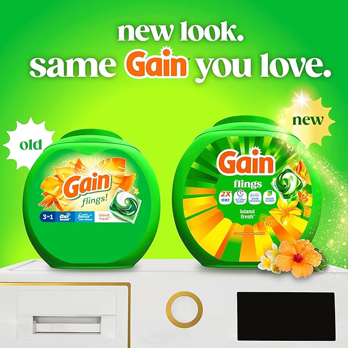 Gain Flings Laundry Detergent Pacs, 60 Count, Island Fresh Scent, with Odor Defense, concentrated laundry soap pacs