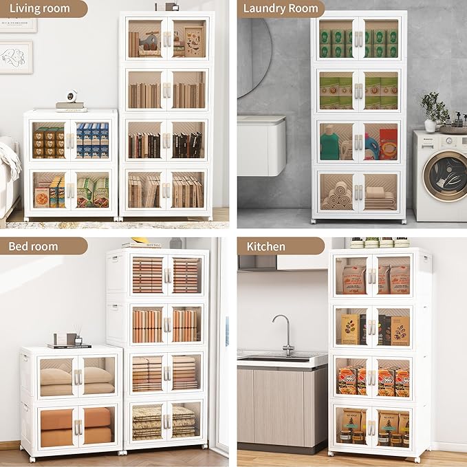 Large Stackable Storage Bins with 2 Lids, 990QT-165QT*6Tier Foldable Cabinet for Closet Organizers, Plastic Storage Containers Box with Wheels