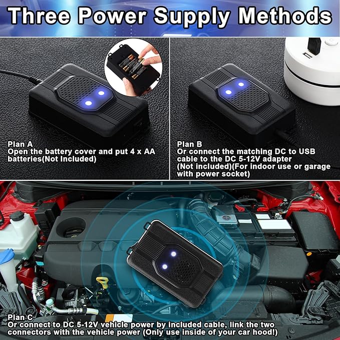 Qualirey 9 Pcs Ultrasonic Rodent Repellent for Car Engines Car Rodent Repeller Under Hood Battery Operated Rat Repellent with Strobe Light Keep Pest Squirrels Mice Out of Garage RV Outdoor