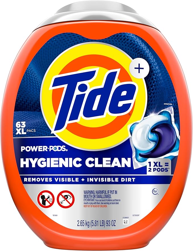 Tide Hygienic Clean Power PODS Laundry Detergent Pacs, Original Scent, 63 Count, Removes Visible and Invisible Dirt
