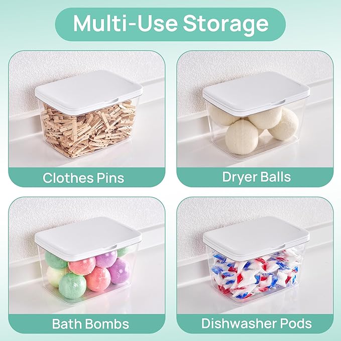 Vtopmart 5 Pack Laundry Pods Container and Dryer Sheet Holder, Detergent Powder Container with Lids &Labels & Scoop for Laundry Room Organization, Laundry Storage for Powder, Pods, Scent Booster Beads