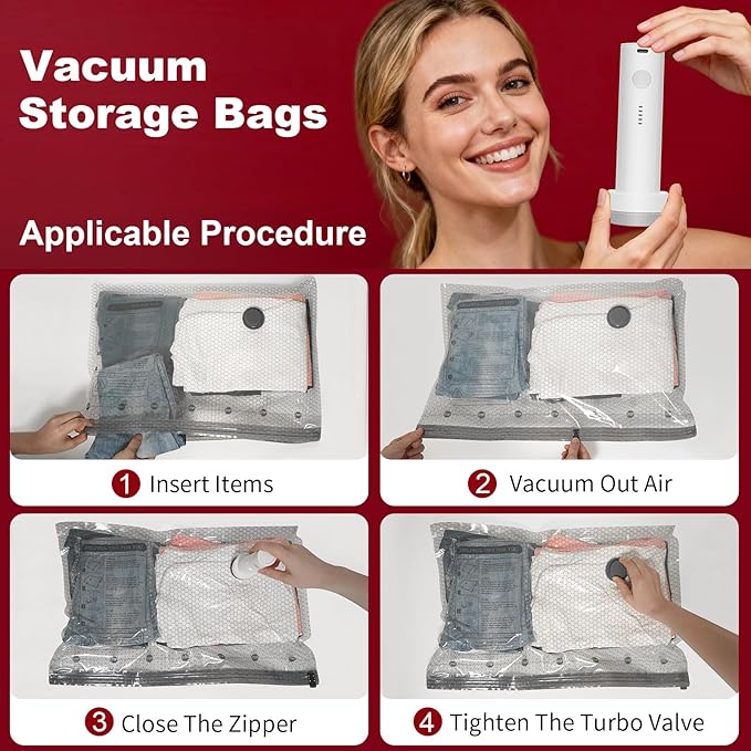 Rechargeable Wireless Pump Travel Storage Bags Set, 15 Combo (5XS/5S/5M) Portable Space Saver Bags for Travel & Home, Vacuum Compression Packing Seal for Clothes, Blankets, Home Seasonal Storage