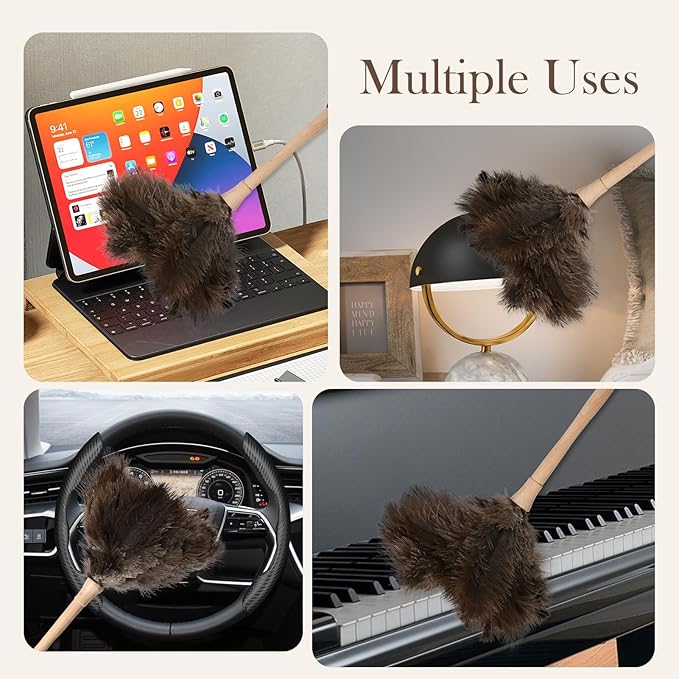 Ostrich Duster Fluffy Natural Feather Dusters with Wooden Handle Cleaning Supplies for Home Office Car (1, 16inch)