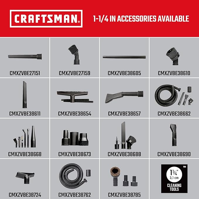 CRAFTSMAN CMXEVBE17250 2.5 Gallon 2.5 Peak HP Wet Dry Vac, Portable Shop Vacuum Wet and Dry with Filter Bag, Hose and Attachments for Cleaning in the Home