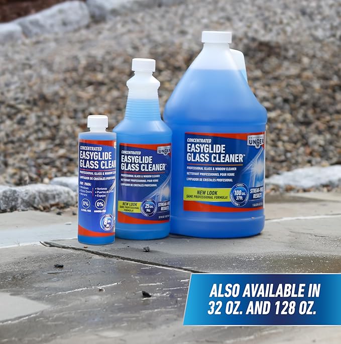 Unger Professional Streak-Free EasyGlide Glass Cleaner Concentrate, 32 oz – Ammonia-Free, Makes 25 Gallons of Solution , Safe for Tinted Windows, LOW-E Glass, Windshields & Mirrors