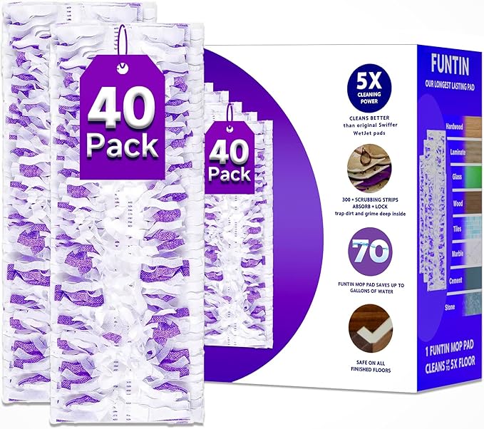 Funtin Power Mop Pads for Swiffer PowerMop, Unscented Disposable Mop Refills, Thickened Multi-Surface Replacement Mopping Pad, Dry & Wet Use for Floor Cleaning (40 Packs)
