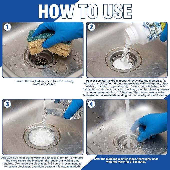 Powerful Drain Clog Remover, 260g Pipeline Dredging Agent & Drain Cleaner Fast Dissolves Hair, Paper Scraps, Food, Grease & Soap Scum, Unclog Sink Drains, Kitchen sinks, Shower pipes, Toilet