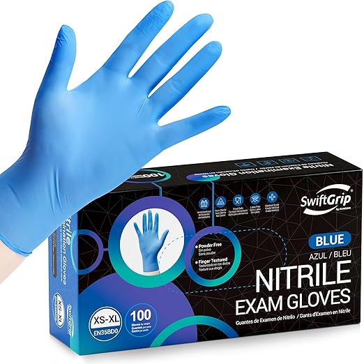 Disposable Nitrile Exam Gloves, Blue, Nitrile Gloves Disposable Latex Free, Medical Gloves, Cleaning Gloves, Food-Safe Rubber Gloves, Powder Free, Non-Sterile, 100-ct Box (XL)