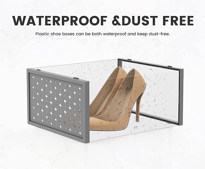 Pinkpum 12 Pack XXL Shoe Storage Box Fit for Size 14, Clear Plastic Stackable Shoe Organizer for Closet, Shoe Containers Sneaker Storage Clear and Grey
