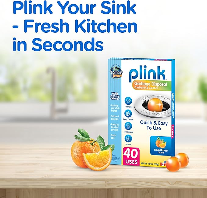 COMPAC HOME Plink Garbage Disposal Cleaner and Deodorizer, Air Fresheners for Garbage Disposal, Orange Scent, Home Cleaning Products for Kitchen Sink and Clogged Drains, Pack of 2-40 Count Total