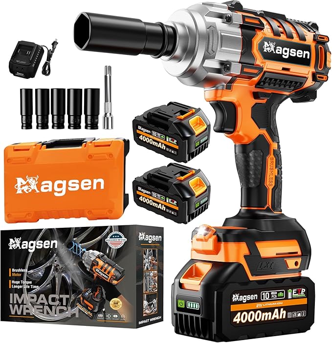 1500N.m Impact Wrench, 1/2" High Torque 1107ft-lbs Cordless Impact Gun with 2 x 4.0Ah Battery, 21V Power Impact Driver with 5 Sockets,LED Light,Electric Impact Truck RV Car Heavy Construction