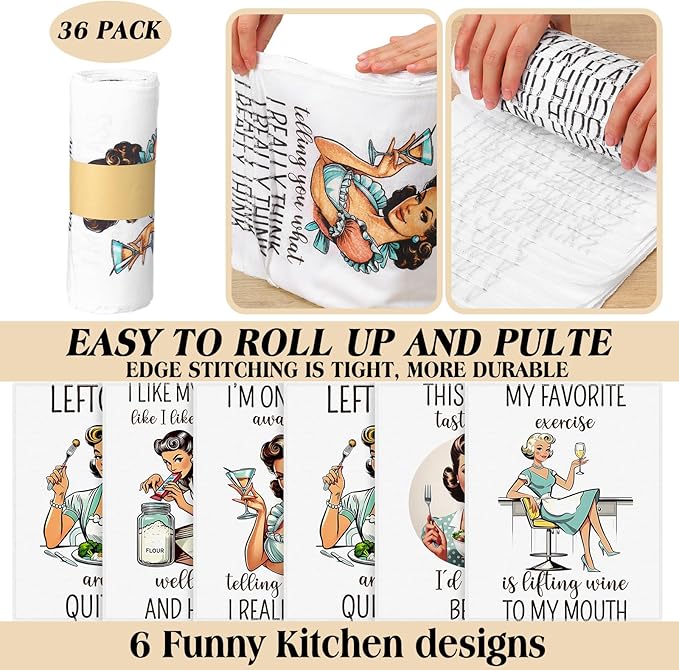 36 Pack Funny Style Reusable Cleaning Cloths Washable Cotton Kitchen Towels for Home(Retro)