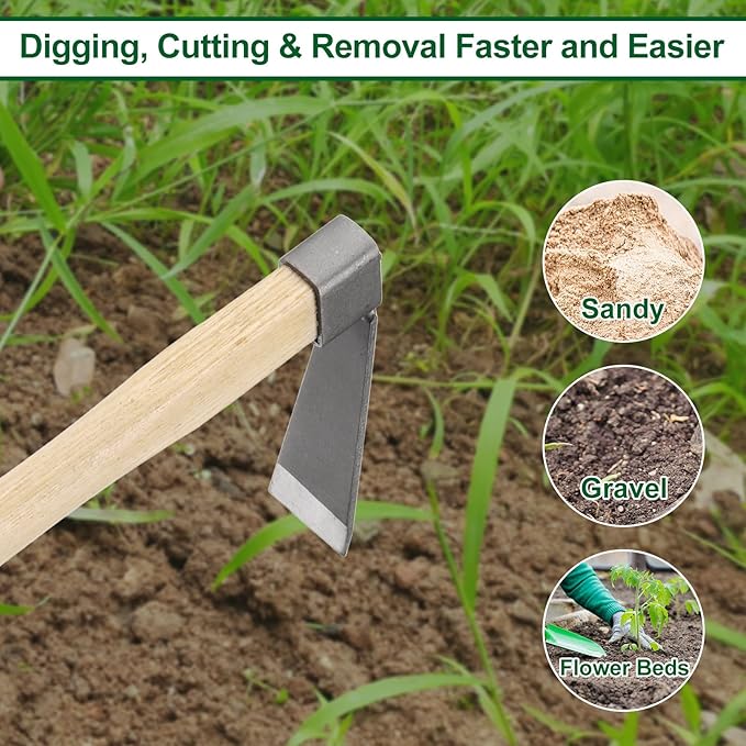 HARFINGTON Garden Hoe 15" x 4.33" Steel Hoe Garden Tool Anti-Rust with Non-Slip Wooden Handle Edger Weeder Shovel for Backyard Loosening Farm Planting Weeding