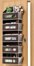5 Tier Over The Door Organizer - Large Capacity Behind Door Hanging Shelves with 10 Mesh Pockets and Clear Windows, Closet Organizers and Storage for Bathroom, Bedroom, Nursery, Brown