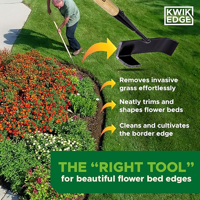 Lawn Edger for Landscaping - Manual Edgers, Edging Shovel for Precise Clean Borders, Manual Edger Lawn Tool, Long Handle Garden Edgers for Landscaping, Flower Beds & Pathways - KWIK EDGE Tool
