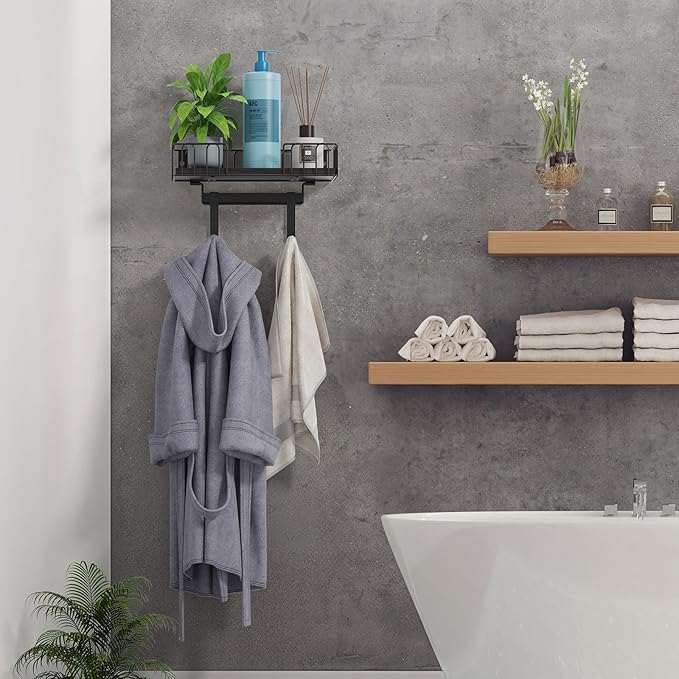 ORLESS Ironing Board Hanger Metal Wall Mount Iron and Ironing Board Holder, Laundry Room Decor and Storage with Large Storage Black Wooden Base Basket