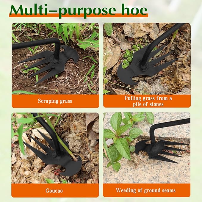 Weed Puller Tool Garden Weed Pulling Tool– 15.7” Portable Garden Weeder, 4 Teeth Manganese Steel Forged Hand Tool for Uprooting Weeds, Ideal for Gardening (1PCS)