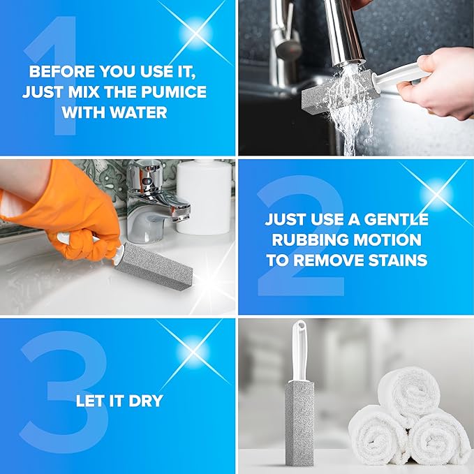 DISIWENE Pumice Cleaning Stone with Handle Toilet Bowl Cleaner Hard Water Ring Remover for Bath/Pool/Kitchen/Household Cleaning (4, 4 Pack with Handle)