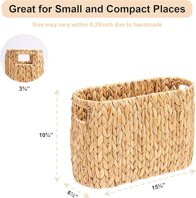 Wicker Toilet Paper Storage Holder with Built-in Handles, Toilet Paper Holder for up to 6 Mega Rolls, Water Hyacinth Toilet Paper Baskets Bathroom Accessories Organizer