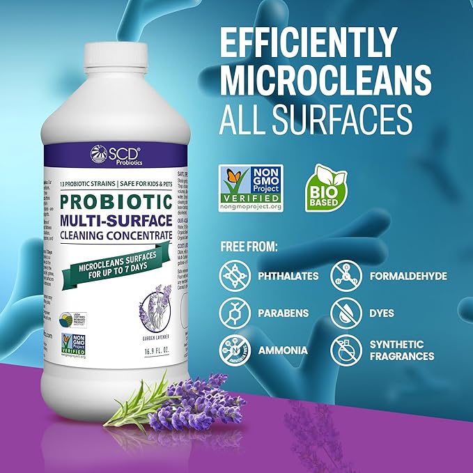SCD Probiotics All-Purpose Household Cleaner Concentrate – Plant-Based Enzyme Cleaner That Works – Scented With Lavender Essential Oils – 16 Oz Refill Bottle Makes 2 Gal Of Spray Cleaner, 17 fl.oz.