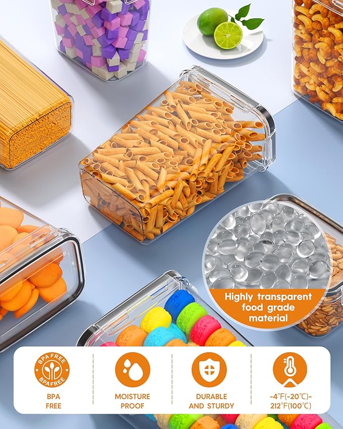 Airtight Food Storage Containers with Lids, 15 PCS Kitchen and Pantry Organization Canisters, BPA-Free, PVC-Free, Food-grade Plastic Leak-proof Jars for Cereal, Flour, Sugar, Extra 24 Labels & Marker