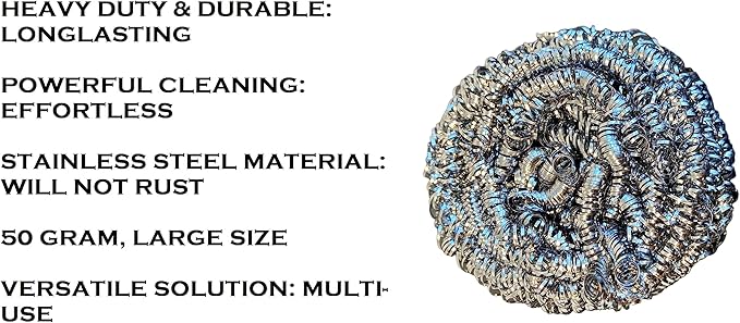AquaNation Premium Stainless Steel Scouring Pads [Large 50 Gram] | Heavy Duty 12 Pack | Industrial & Commercial Grade Steel Wool Scrubbers | Individually Wrapped Scrubbing Sponges