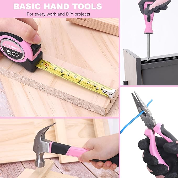 FASTPRO 160-Piece Pink Tool Set with 12V Cordless Lithium-ion Drill Driver, Lady's Home Repairing Tool Kit with Drill in Storage Case, For DIY, Home Maintenance
