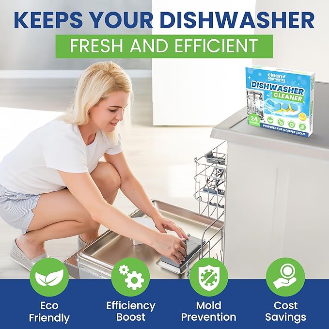 Dishwasher Cleaner Tablets & Deodorizer – 24 Pack (12 Month Supply) Deep Cleaning Descaler Pods, Removes Limescale, Hard Water, Calcium, Grease & Odor, Septic Safe Heavy Duty for Dish Washer