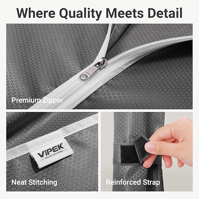 VIPEK V7C Garment Racks with Cover Portable Closets for Hanging Clothes, Heavy Duty Clothes Rack with Shelves Metal Closet Wardrobe, Max 670lbs, Black Rack with Grey Upgraded Polyester Cover