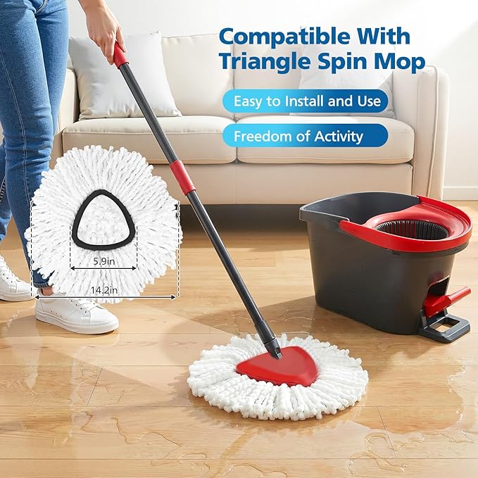4 Pack Spin Mop Replacement Head Spin Mop Refills Compatible with O Ceda EasyWring 1-Tank System, 100% Microfiber Mop Cleaning Machine Washable Spin Mop Head for Easywring 1 Tank System, White