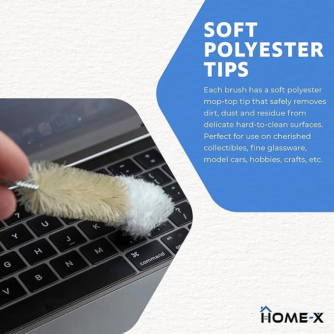 HOME-X Soft-Tip Cleaning Brush Set, Soft Scrub Brush with Long Handle, Handy Crevice-Cleaning Tool, Glassware-Cleaning Brush, Set of 3