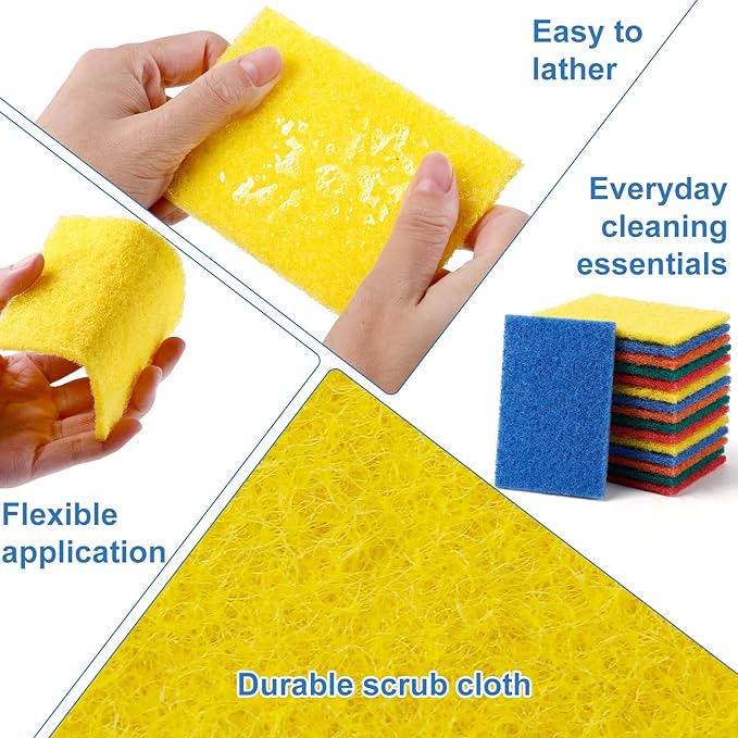 100 Pcs Scouring Pads,Heavy Duty Scour Pads,Dish Scrubber Scouring Pad,Reusable Non Scratch Household Scrub Pad for Dish Kitchen Scrubbers & Metal Grills,4.3 x 3 x 0.3 in (Multicolor)