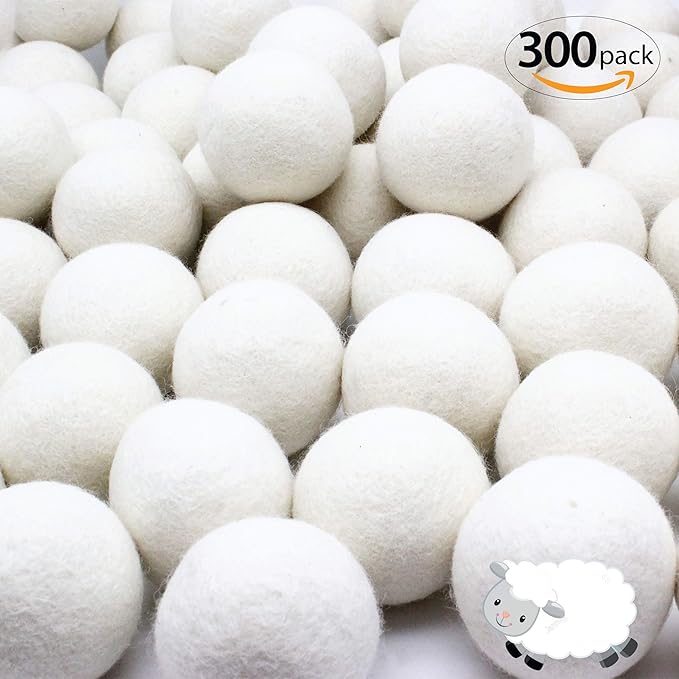 Wooland Wholesale Bulk Laundry XL Premium Wool Dryer Balls - 100% New Zealand Organic Wool Natural Fabric Softener for Sensitive Skin, Babies (300 Count)