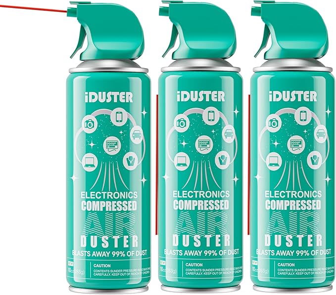 iDuster Disposable Compressed Gas Duster - 10oz Compressed Air Can, Computer and Keyboard Cleaner, 3 Packs