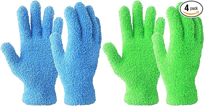 Evridwear Microfiber Gloves for Plant Dusting,2 Pairs Reusable Leaf Cleaning Glove for Houseplants,Blinds,Furniture and Small Objects