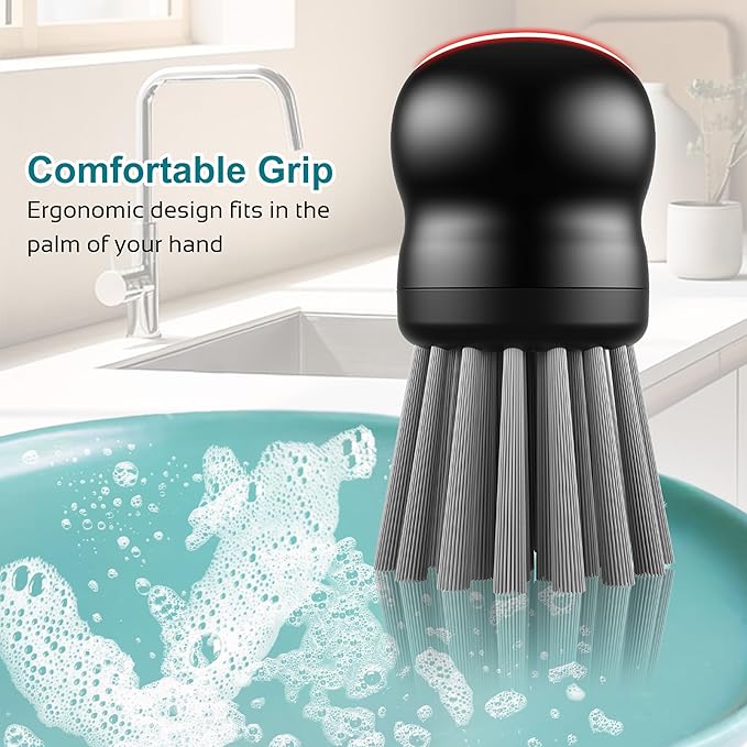 Mini Dish Brush for Cleaning Chicken Shredder, Palm Brush Dish Scrubber with Ergonomic Grip, Kitchen Brush for Washing Dishes, Pans, Pots, Sink (1, Black)