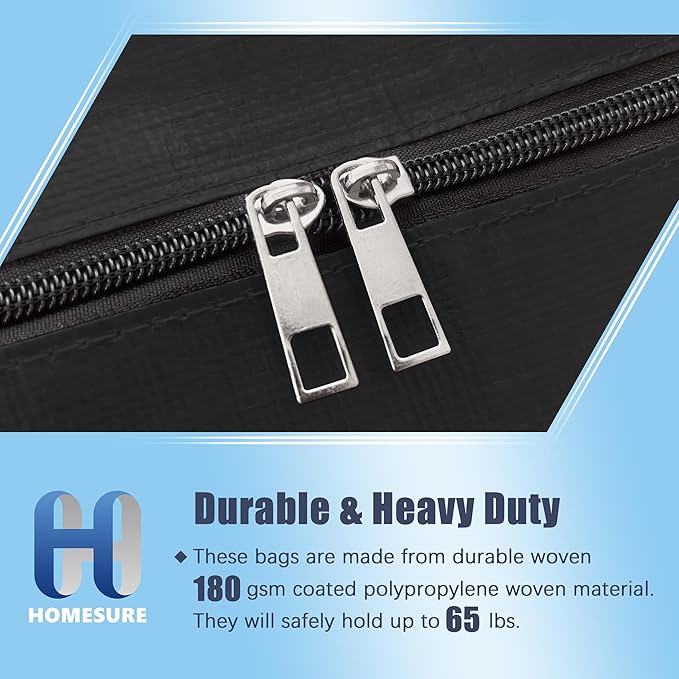 HOMESURE 8 Pack Large Strong Bags with Zippers & Carrying Handles - Water-Resistant - Heavy Duty Storage Tote for Space Saving, Fold Flat, Alternative to Moving Box (Black)