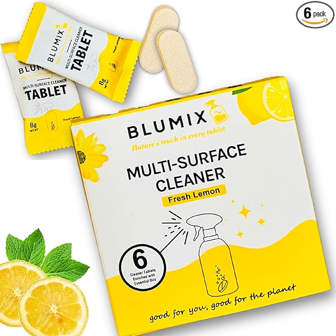 Multi-Surface Cleaner Refill Tablets – 6 Count | Fresh Lemon Scent | Eco-Friendly, Biodegradable, Plastic-Free Cleaning Refills for Spray Bottles – All-Purpose Household Use