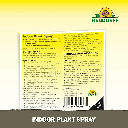 Neudorff Indoor Plant Spray for House Plants & Greenhouse, Kills Spider Mites, and Scale and 100+ Listed Insects on Contact for Organic Gardening, Contact Insecticide, Ovicide (32 oz)