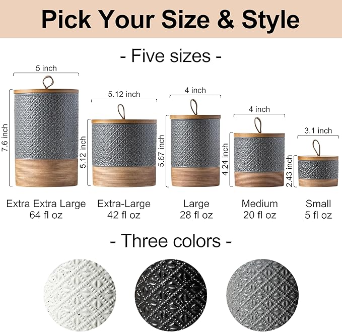 Miamolo Ceramic Jar with Lid Airtight, Coffee Canister Kitchen Food Storage Jars for Spice Sugar Salt, Coffee Bar Accessories Decorative Container for Countertop - Gray & 42 fl.oz