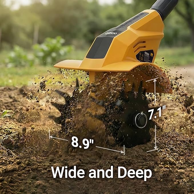 Brushless Cordless Tiller Cultivator Compatible with Dewalt 20V Max Battery(Tool Only), 800W Electric Power Tiller for Gardening, Battery Powered Garden Cultivator Portable Rototiller for Lawn