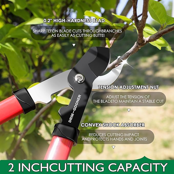 23" Bypass Lopper,Heavy Duty Branch Cutter with 2" Cutting Capacity,Tree Trimmer for Gardening, Enhanced Handheld Triangle Iron Tube Lopper
