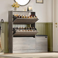 BORNOON Shoe Cabinet with Bench and 3 Flip Drawers, Slim Narrow Shoe Storage Cabinet, Freestanding Shoe Rack Organizer with Adjustable & Removable Shelves, Anti-Tip for Entryway, Hallway, Foyer