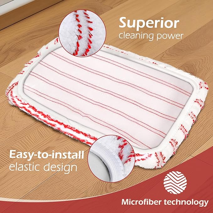 Masthome Extra Large Microfiber Mop for Floor Cleaning, 16“ Flat Mop with 5 Pad for Wet & Dry Use, Dust Mop for Hardwood Laminate Tile Ceramic, 1 Cleaning Scraper Included-Red